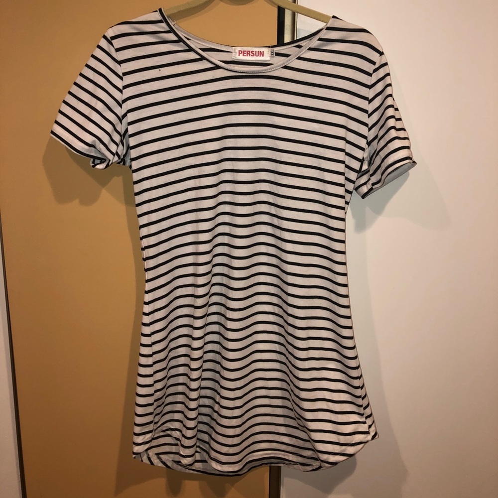 Black and white stripe t-shirt dress